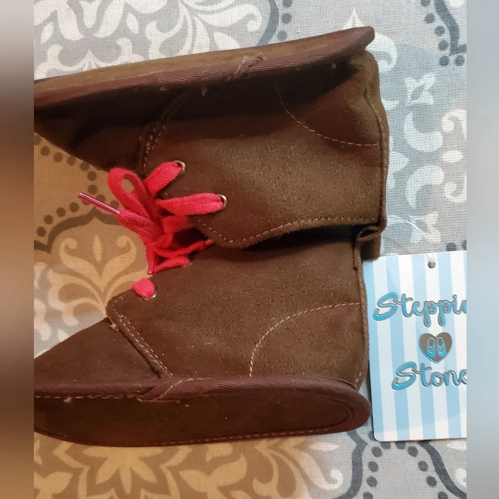 STEPPING STONES, BABY SHOE WITH LACES SIZE 3-6 MOS, BROWN